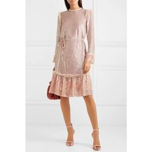 Needle & Thread Tulle-trimmed Sequined Chiffon Dress